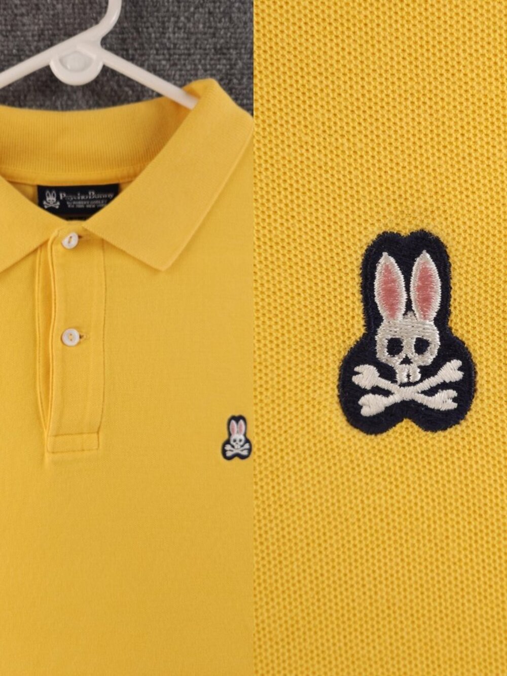 Psycho Bunny Yellow Cotton Embroidered Polo Shirt Men Size 8 Mesh Knit Adult